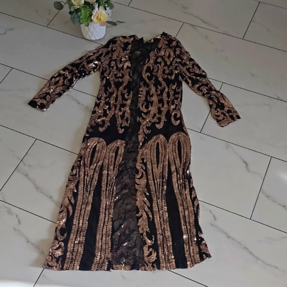 None Jackets & Blazers - Duster Black and Gold  Sequin  , Duster Women's Cardigan